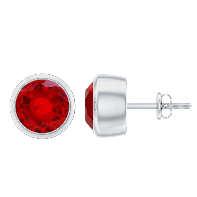 Round Shape lab Grown Ruby Solitaire Stud Earrings in Bezel Setting