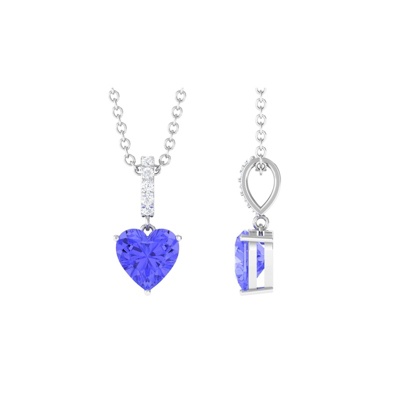 Solitaire Tanzanite Heart Necklace with Diamond Accent Bail