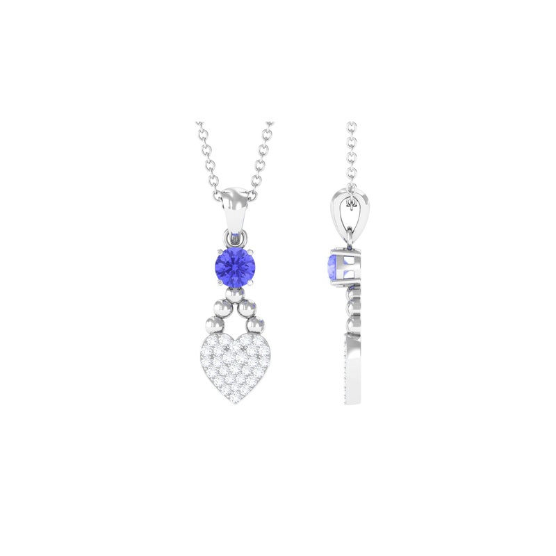 Tanzanite and Diamond Heart Drop Pendant with Beaded Detailing