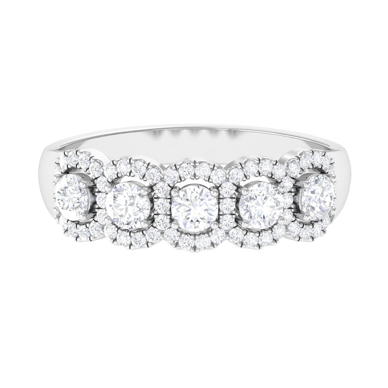 .75 CT Round Cut Moissanite Five Stone Anniversary Ring