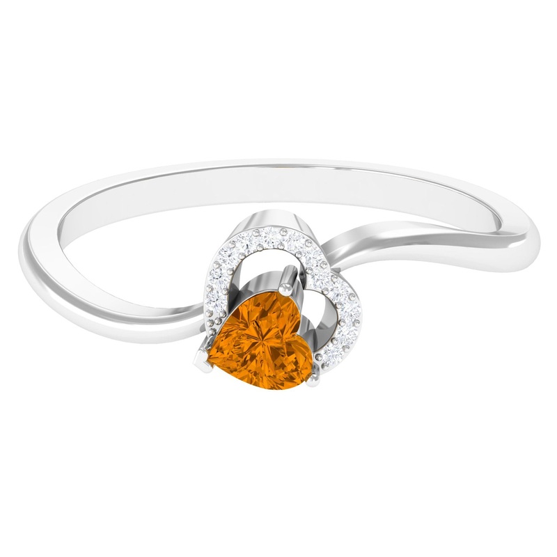Real Citrine and Diamond Heart Promise Ring