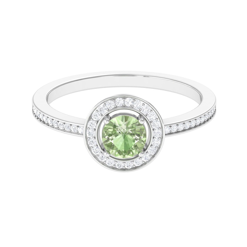 Round Green Sapphire and Diamond Floating Halo Engagement Ring