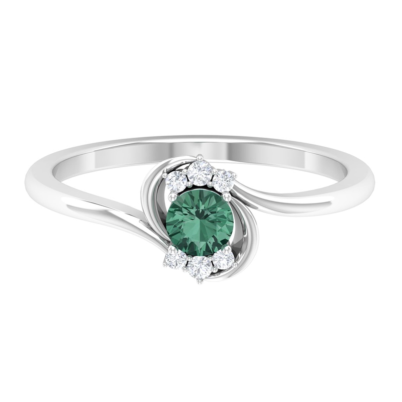 Round Green Sapphire Bypass Promise Ring with Diamond