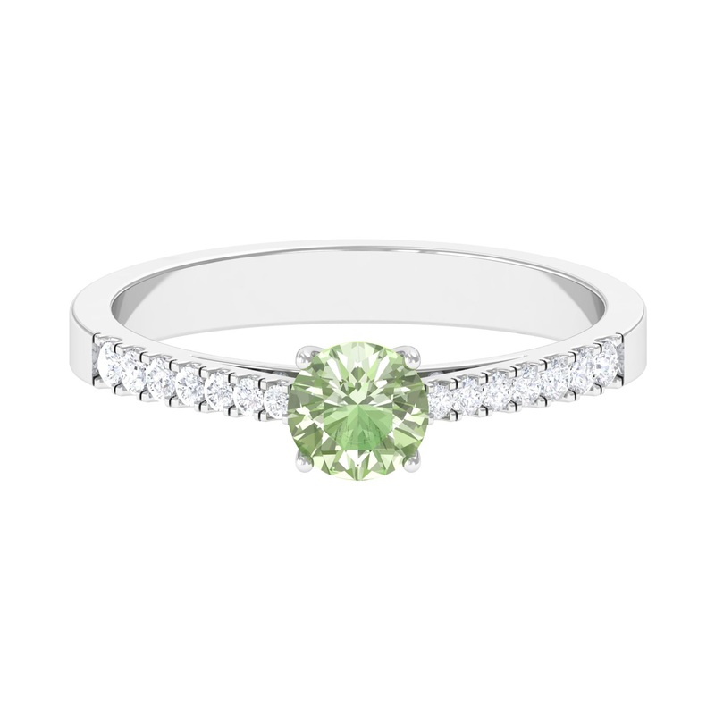 Round Green Sapphire Engagement Ring with Diamond