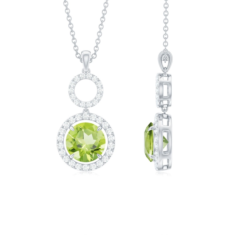 Round Peridot and Diamond Dangle Pendant