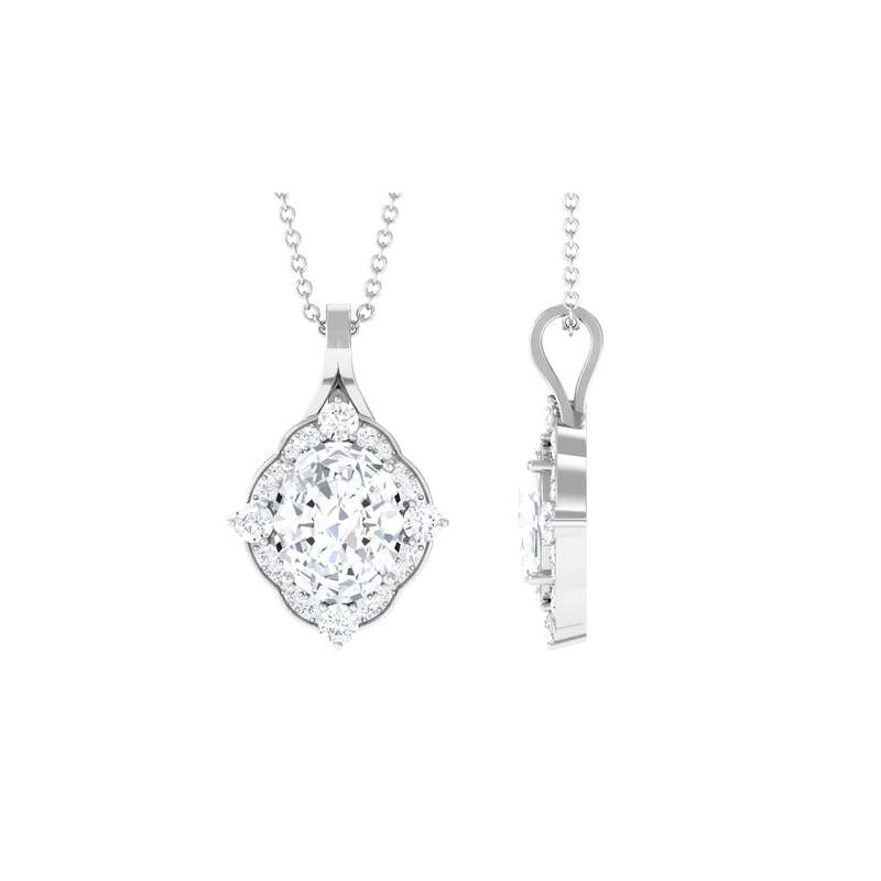 Vintage Inspired Oval Zircon Halo Pendant