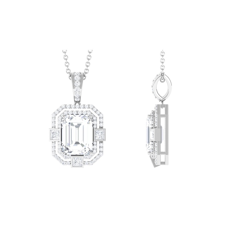 Vintage Style Emerald Cut Zircon Pendant Necklace