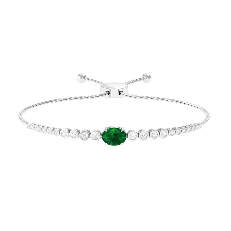 Certified 6X8 MM Oval Lab Grown Emerald Bolo Bracelet