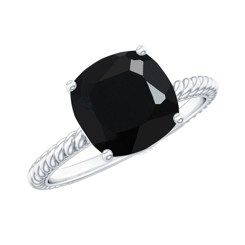 Solitaire Ring with Cushion Cut Created Black Diamond and Surprise Diamond