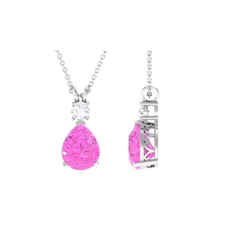 Teardrop Pendant with Created Pink Sapphire and Moissanite