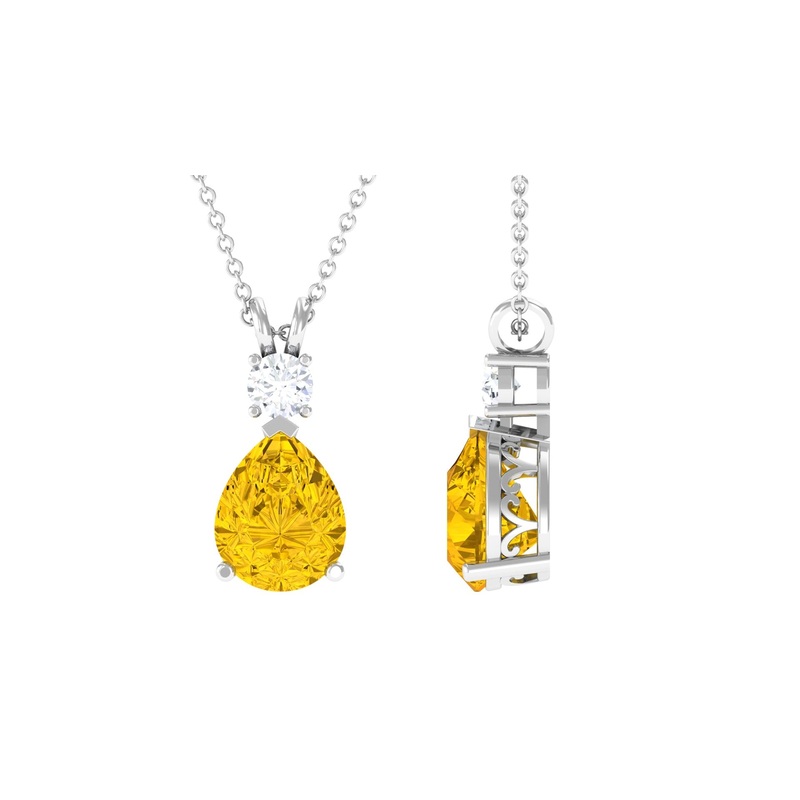 Teardrop Pendant with Created Yellow Sapphire and Moissanite