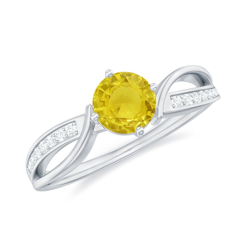 Round Yellow Sapphire and Diamond Infinity Engagement Ring