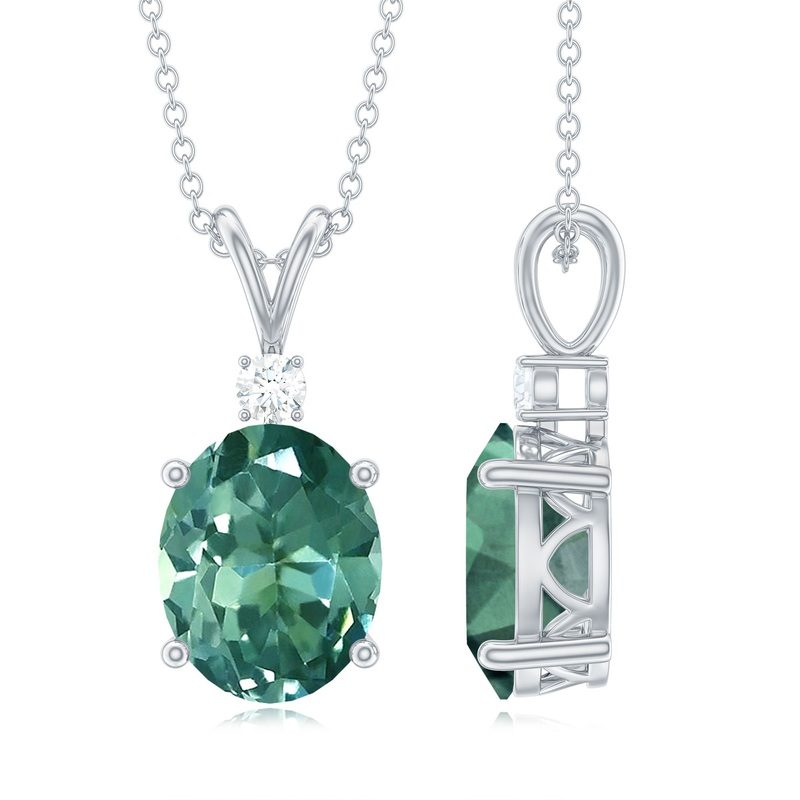 Solitaire Created Green Sapphire Pendant with Moissanite