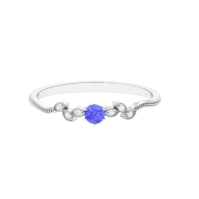 Tanzanite and Diamond Minimal Leaf Branch Ring