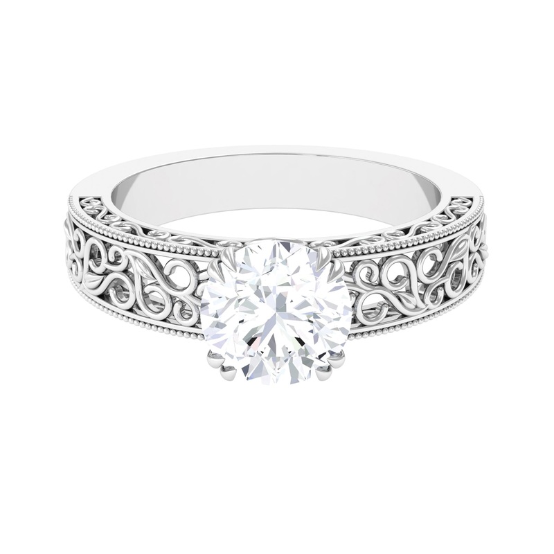 Vintage Inspired Solitaire Moissanite Filigree Ring