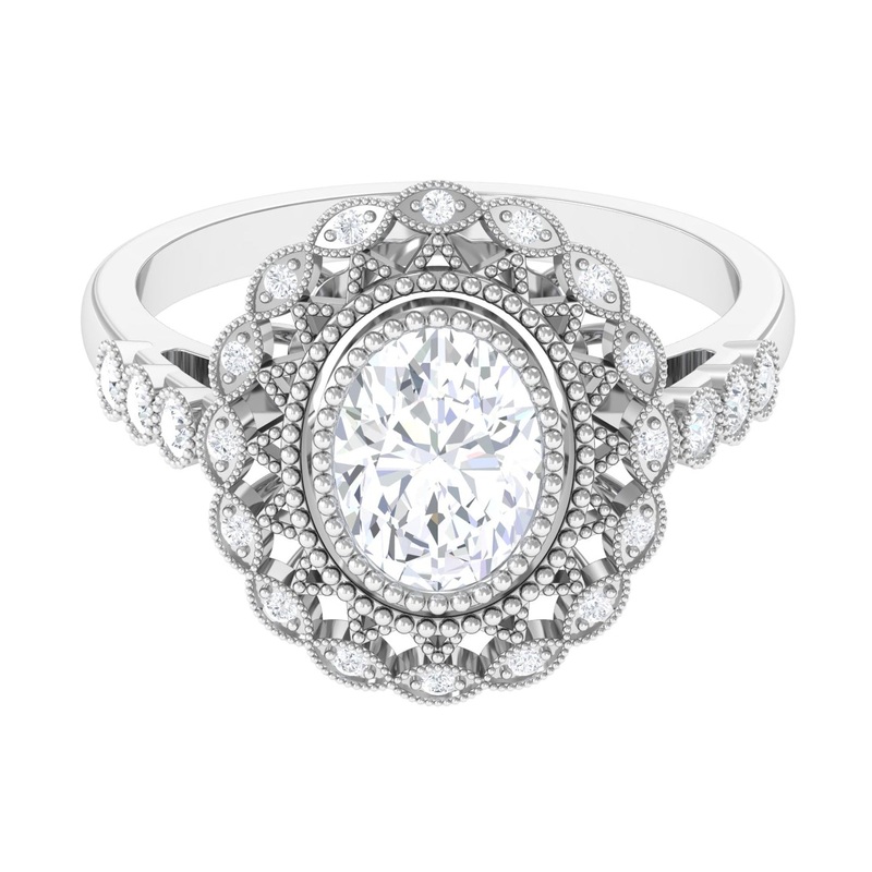 Vintage Style Oval Moissanite Statement Engagement Ring