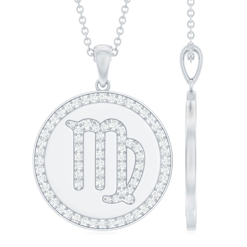 Virgo Zodiac Sign Disc Pendant with Pave Set Moissanite