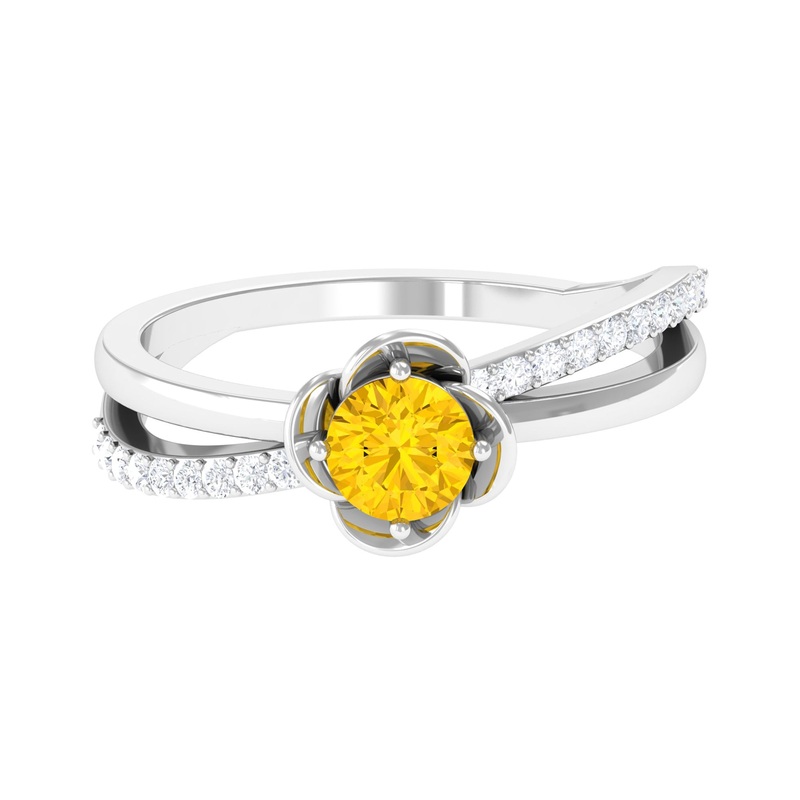 Yellow Sapphire and Diamond Flower Promise Ring