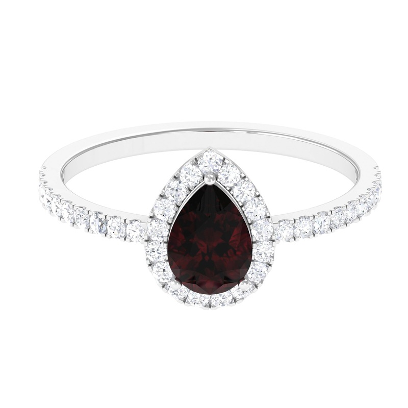 1.25 CT Pear Cut Garnet Solitaire Simple Engagement Ring with Diamond Accent