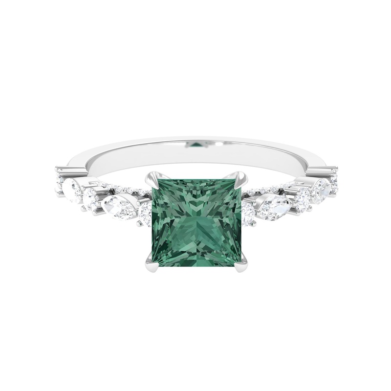 Princess Cut Lab Grown Green Sapphire Solitaire Engagement Ring