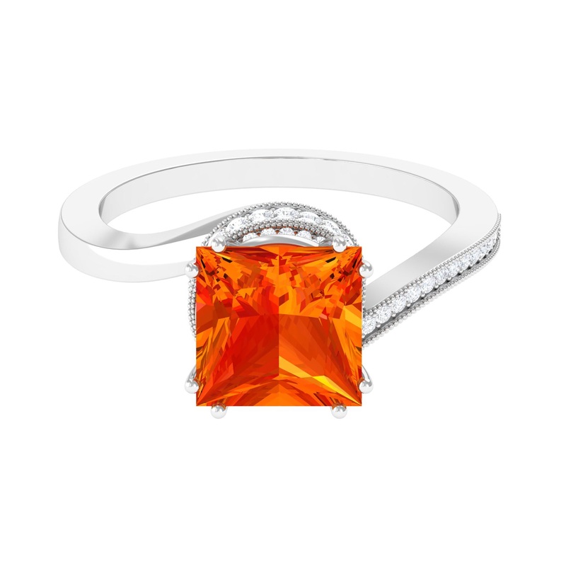Princess Cut Lab Grown Orange Sapphire Bypass Engagement Ring