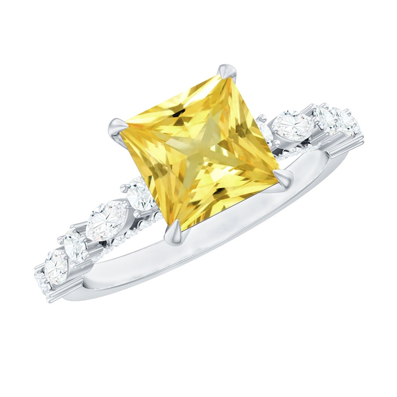 Princess Cut Lab Grown Yellow Sapphire Solitaire Engagement Ring