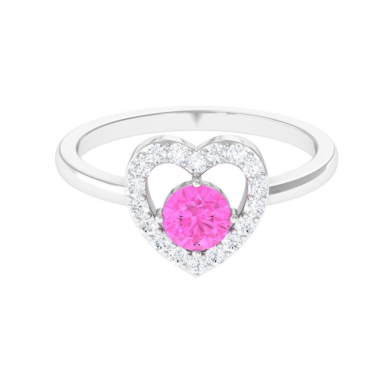 Real Pink Sapphire and Diamond Heart Engagement Ring