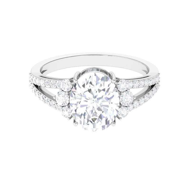 Solitaire Cubic Zirconia Oval Engagement Ring with Side Stones
