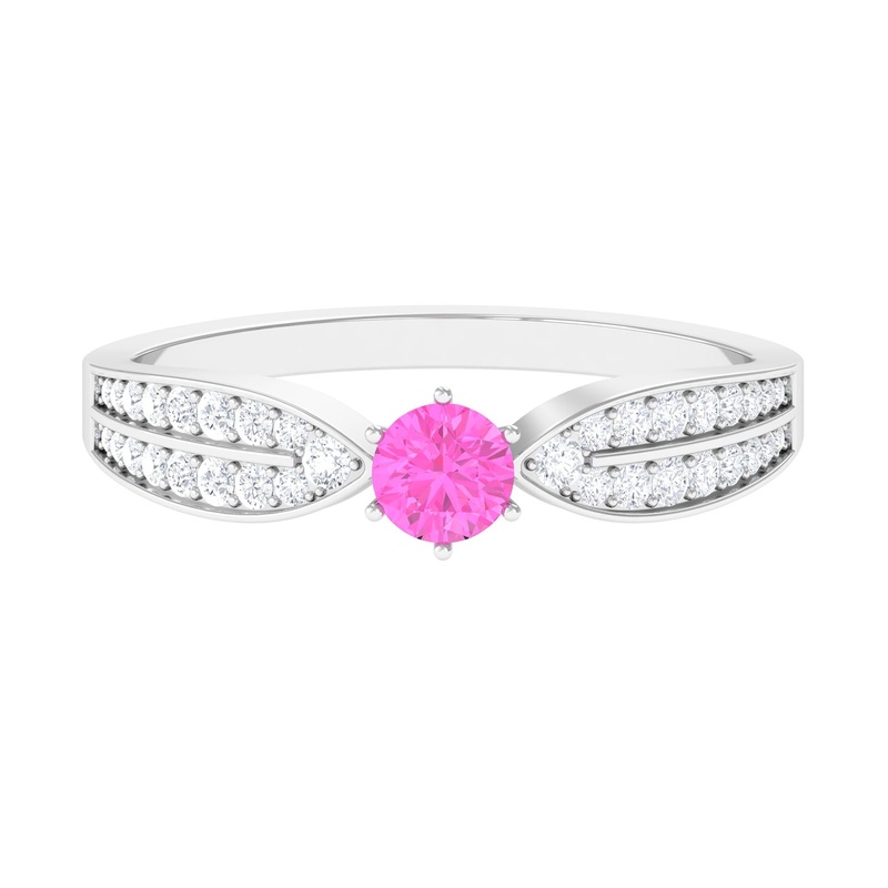 Solitaire Pink Sapphire and Diamond Engagement Ring