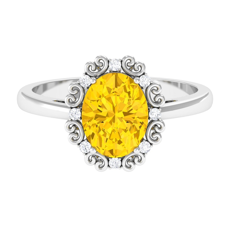 Vintage Inspired Lab Grown Yellow Sapphire Oval Engagement Ring