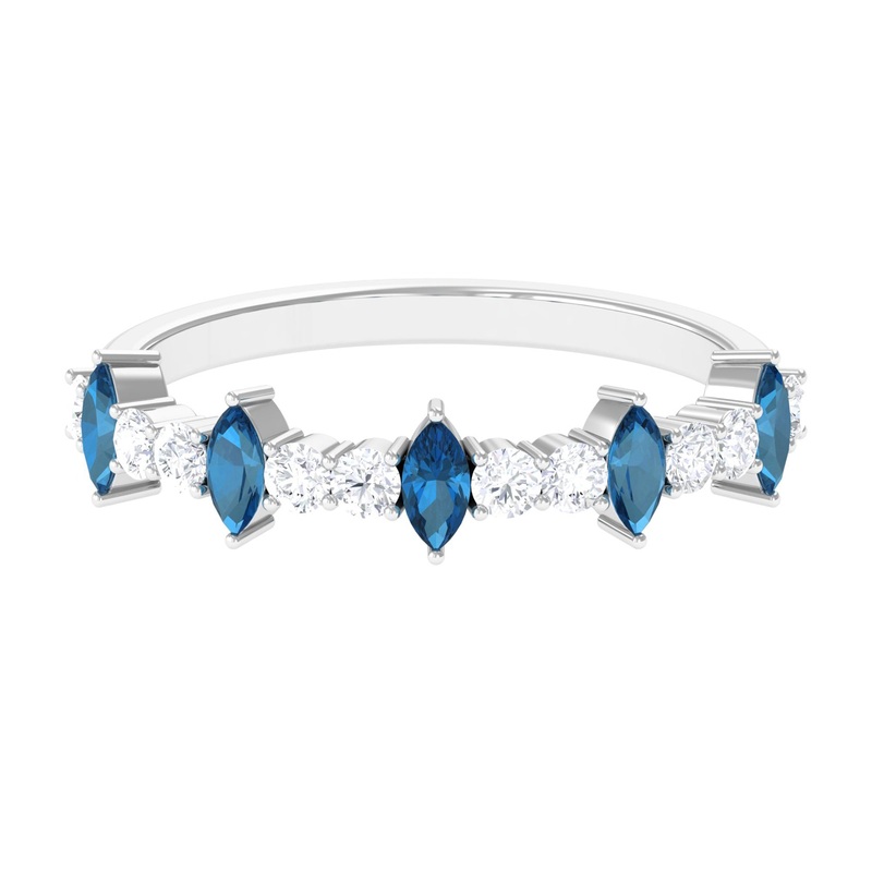 1.25 CT London Blue Topaz and Diamond Half Eternity Ring