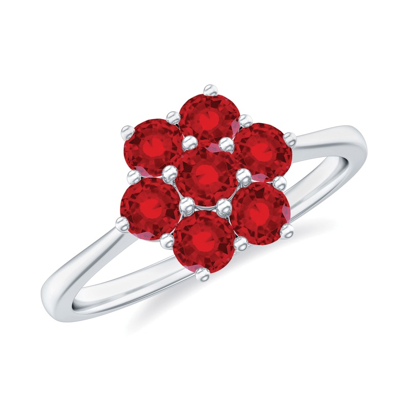 1 CT Created Ruby Cluster Flower Ring in Gold