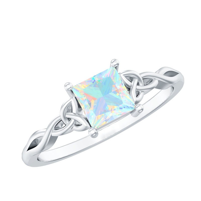 Princess Cut Ethiopian Opal Celtic Solitaire Ring in Prong Setting