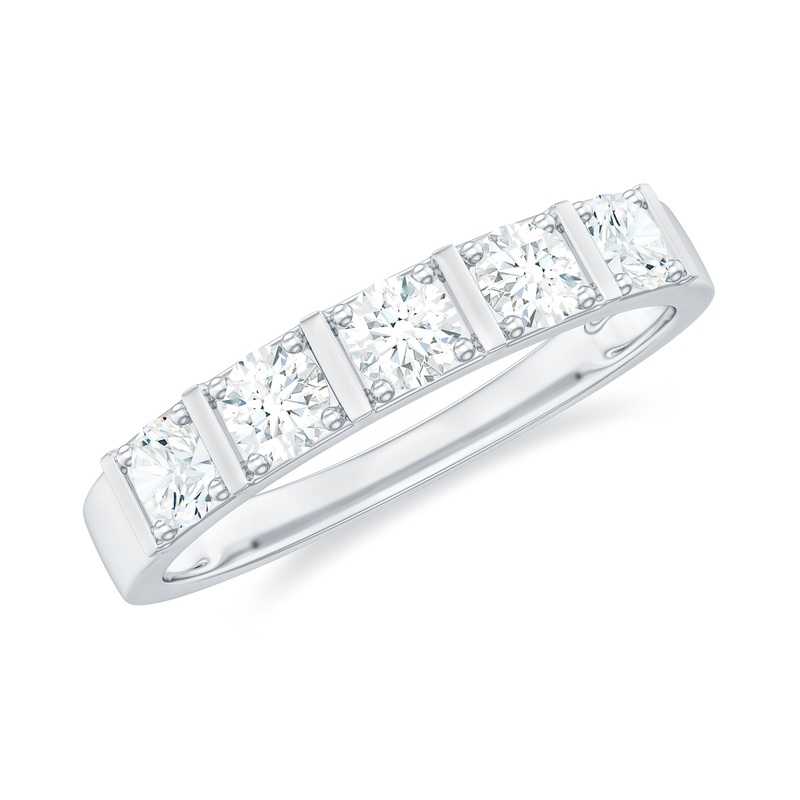 Round Cut Certified Moissanite Five Stone Band Ring