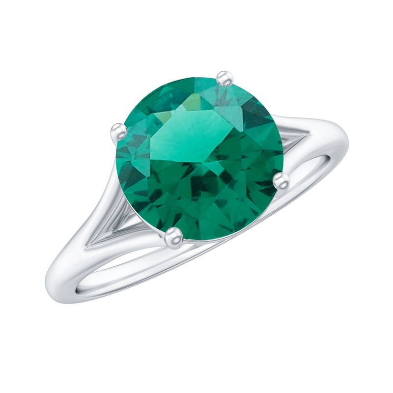Solitaire Promise Ring with 2 CT Lab Created Emerald and Diamond