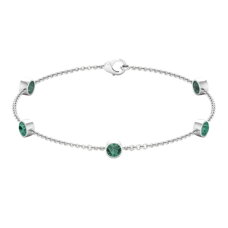 Bezel Set Green Sapphire Five Stone Station Chain Bracelet