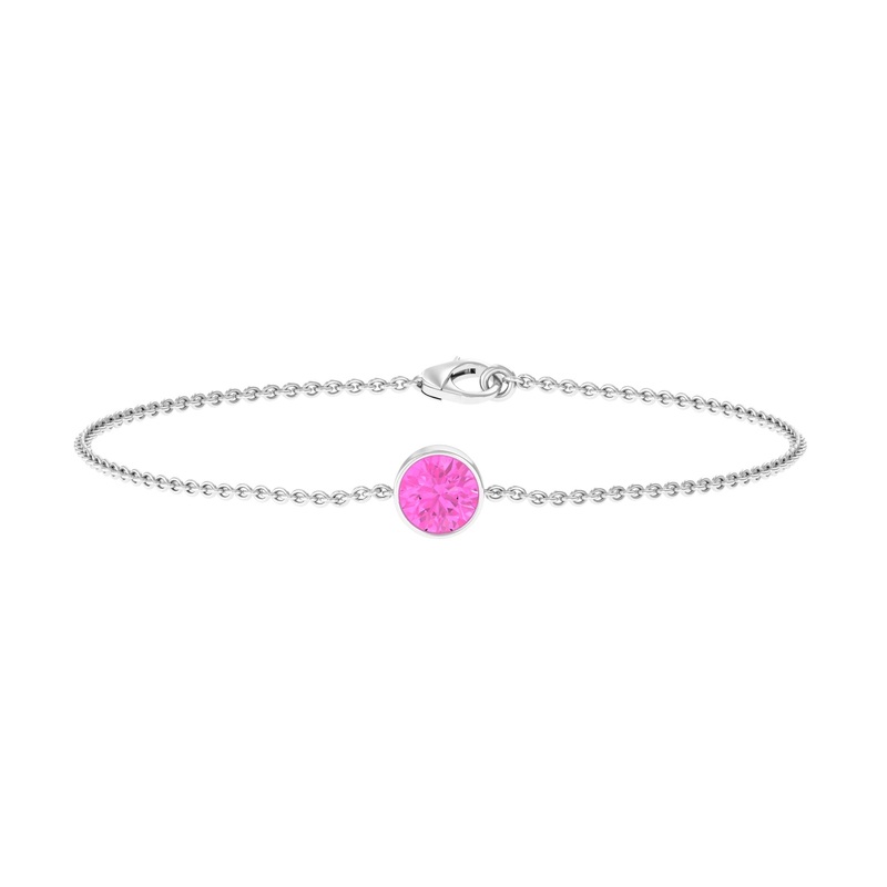 Bezel Set Pink Sapphire Simple Solitaire Bracelet