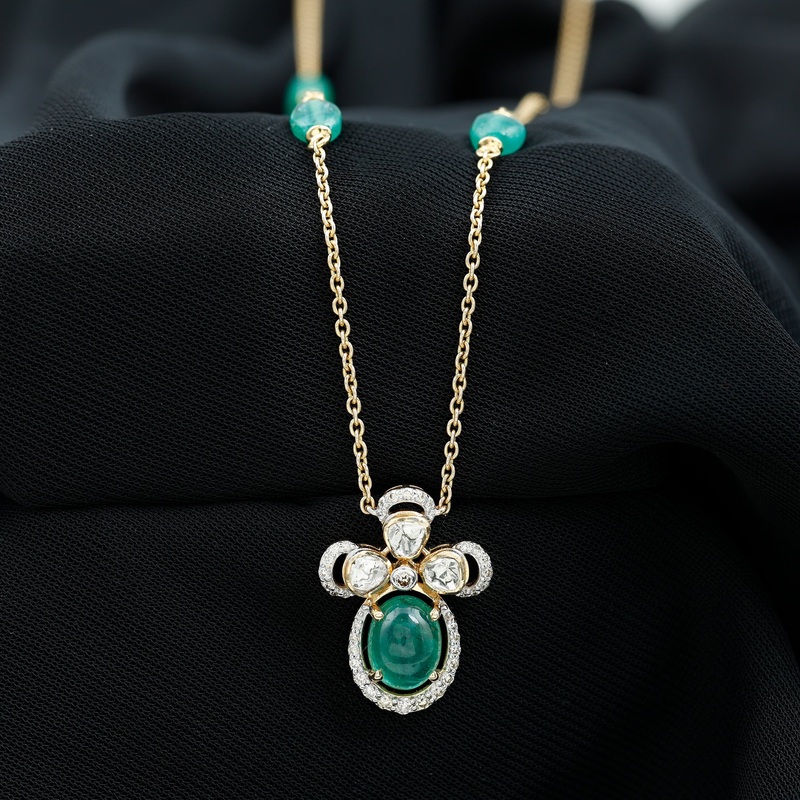 Diamond Polki and Emerald Flower Necklace