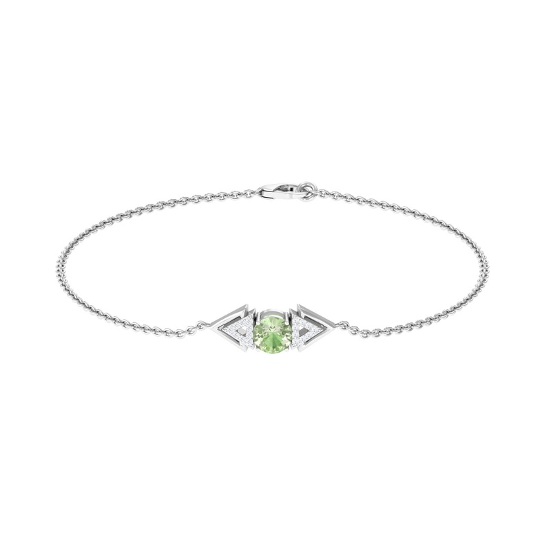Minimal Green Sapphire and Diamond Geometric Chain Bracelet