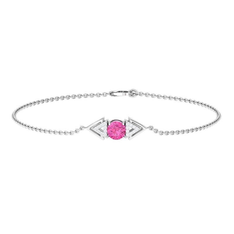 Minimal Pink Sapphire and Diamond Geometric Chain Bracelet