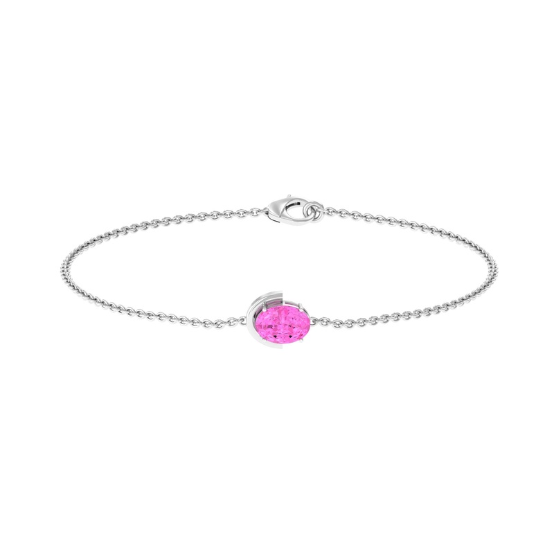Oval Shape Solitaire Pink Sapphire East West Bracelet