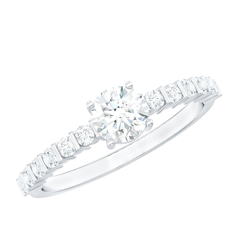 Round Moissanite Side Stone Engagement Ring
