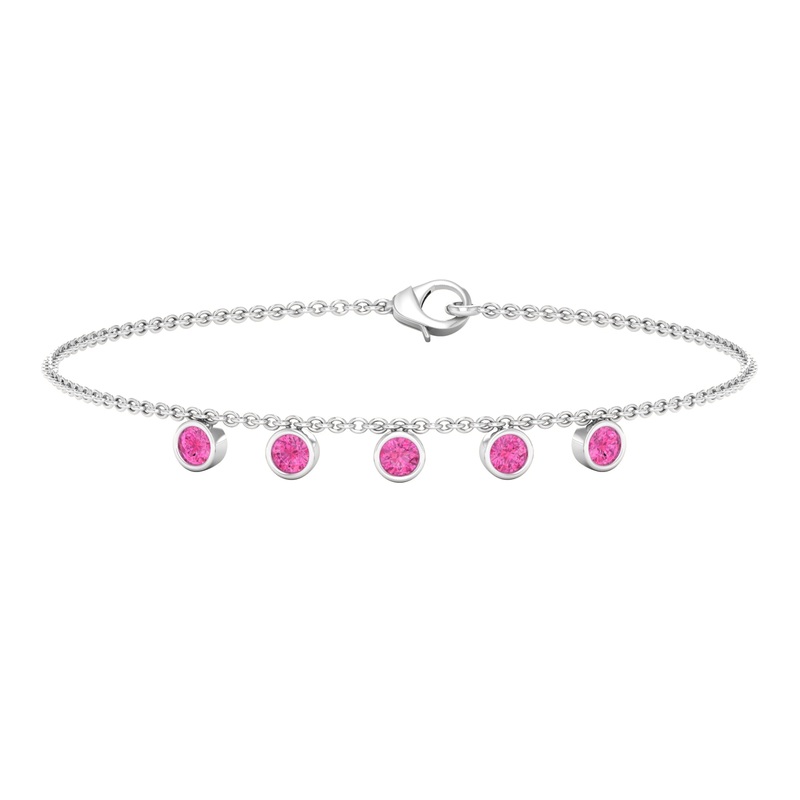 Round Pink Sapphire Station Chain Bracelet