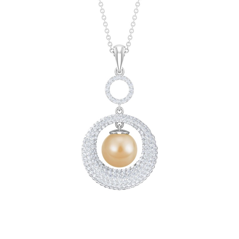 Round South Sea Pearl and Moissanite Dangle Pendant