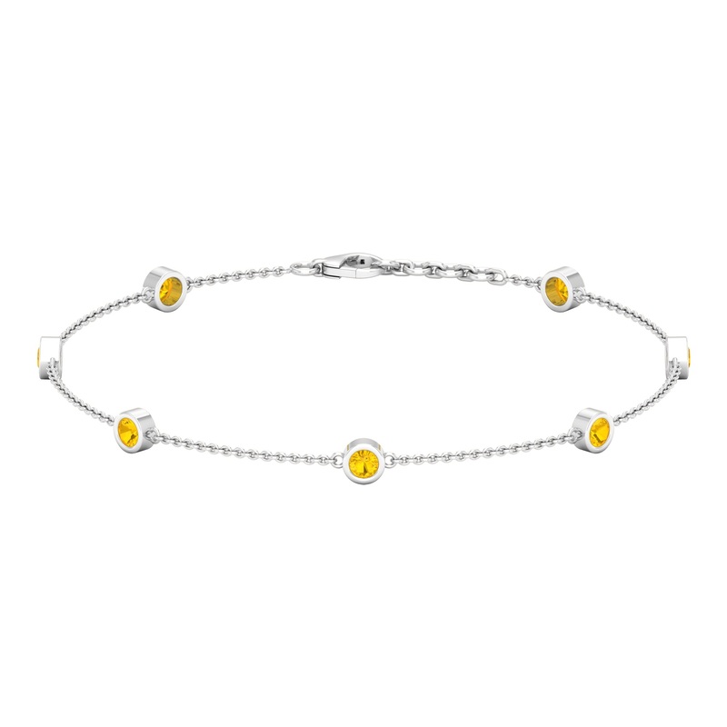 Round Yellow Sapphire Seven Stone Station Chain Bracelet
