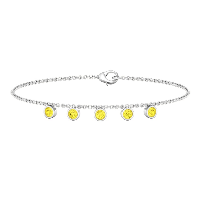 Round Yellow Sapphire Station Chain Bracelet