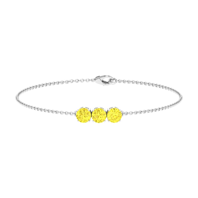 Round Yellow Sapphire Three Stone Chain Bracelet