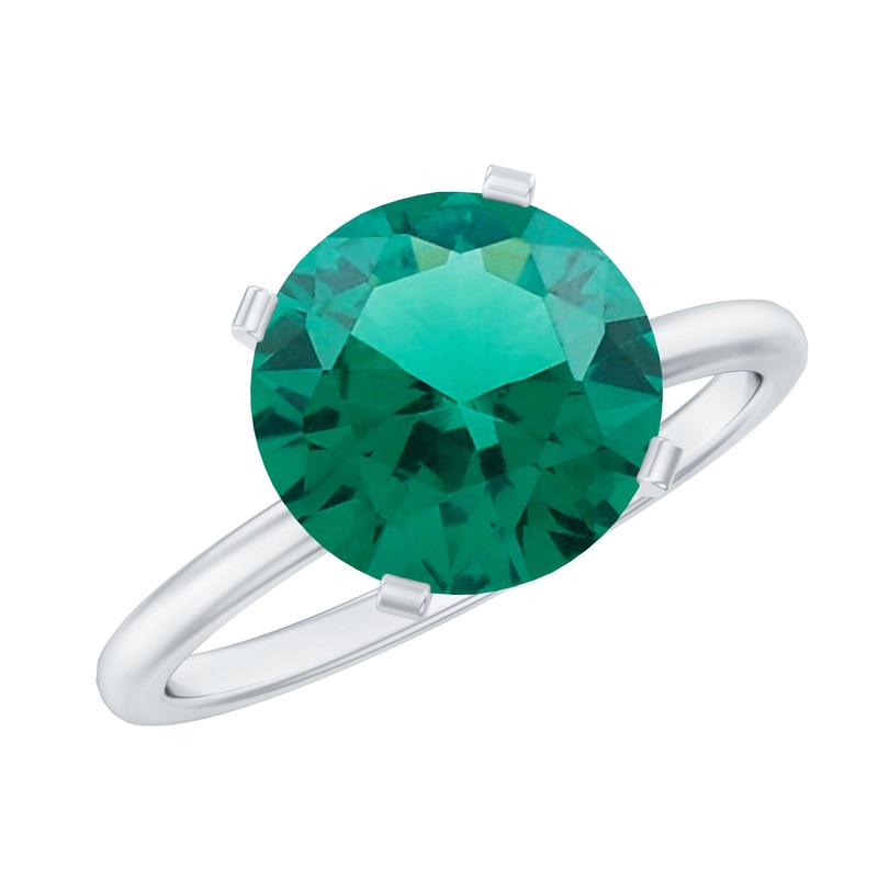 Simple Round Lab Grown Emerald Solitaire Engagement Ring
