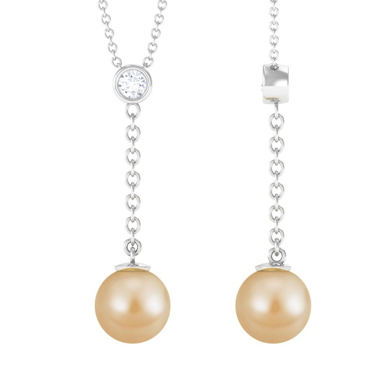 South Sea Pearl Dangle Drop Necklace with Diamond