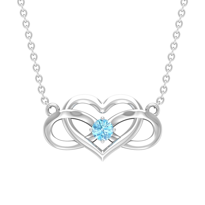 0.25 CT Certified Aquamarine Infinity Heart Necklace in Prong Setting